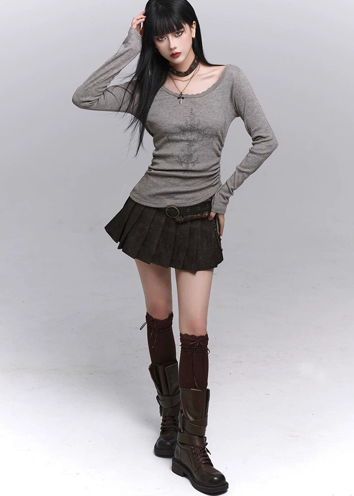 Double belt high-top lace-up boots / v1152