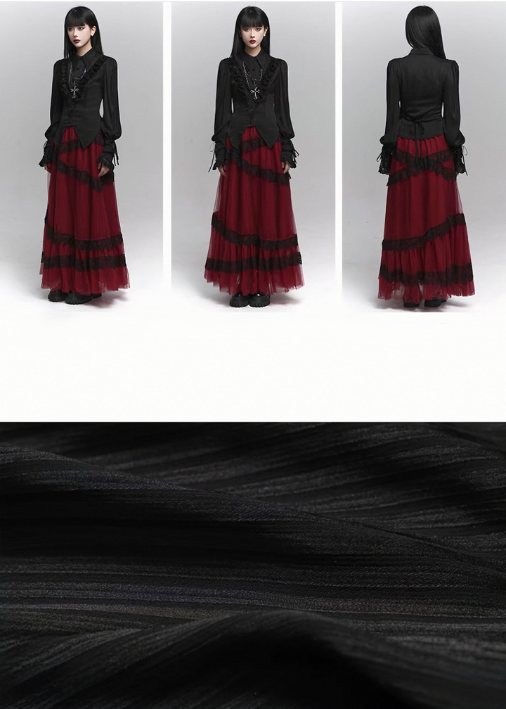 GOTHIC RUFFLE SHIRT TULLE SKIRT SET