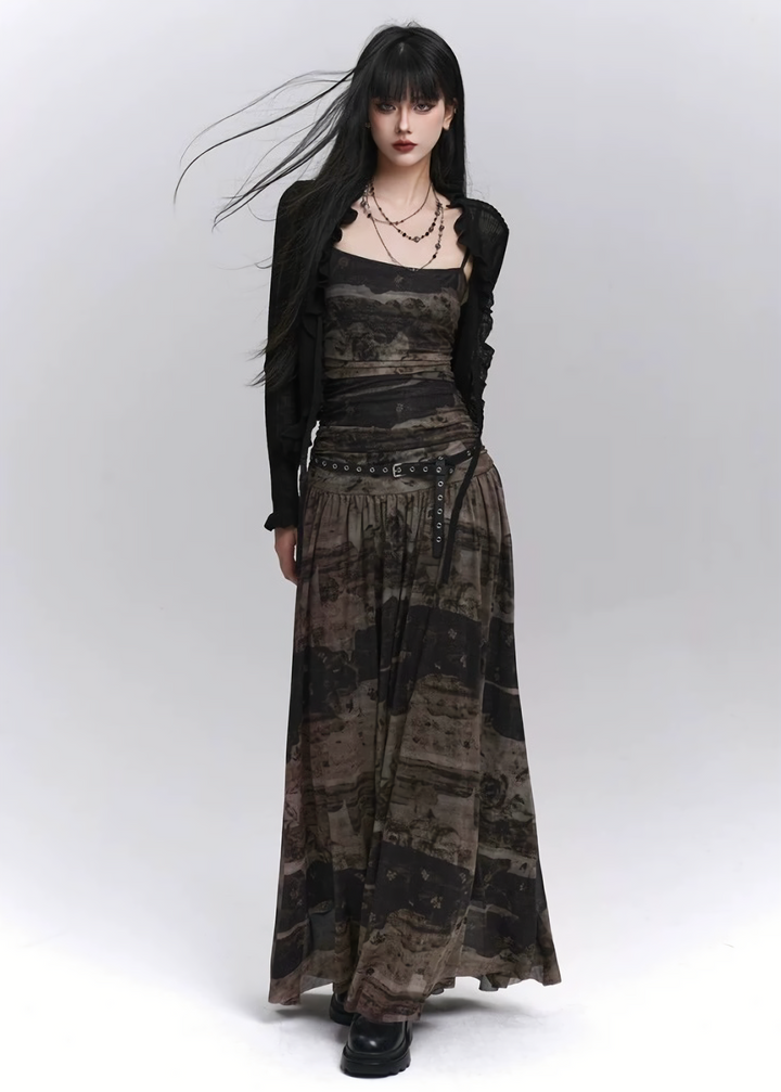 Abstract Noir Cami Dress / lg1327 