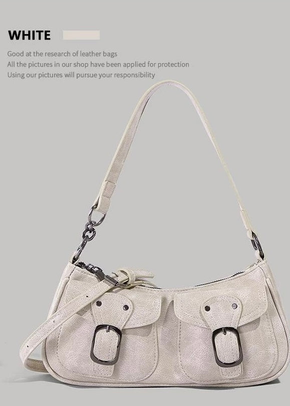 DOUBLE BUCKLE VINTAGE SHOULDER BAG / B1117