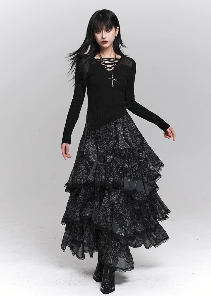 PAISLEY TIERED MIDI SKIRT / LG1499