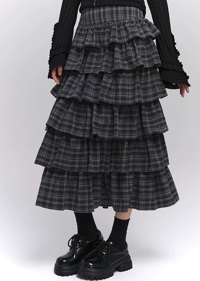 check tiered skirt / LG1203 