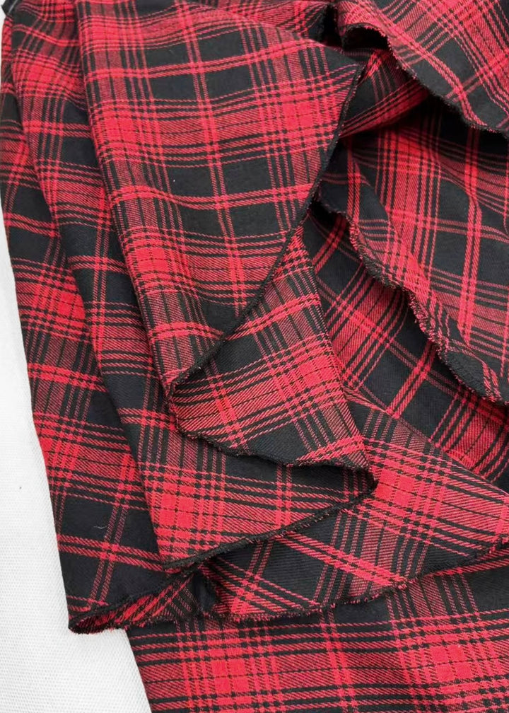 RED CHECK ASYMMETRY LAYERED SKIRT / LG1572