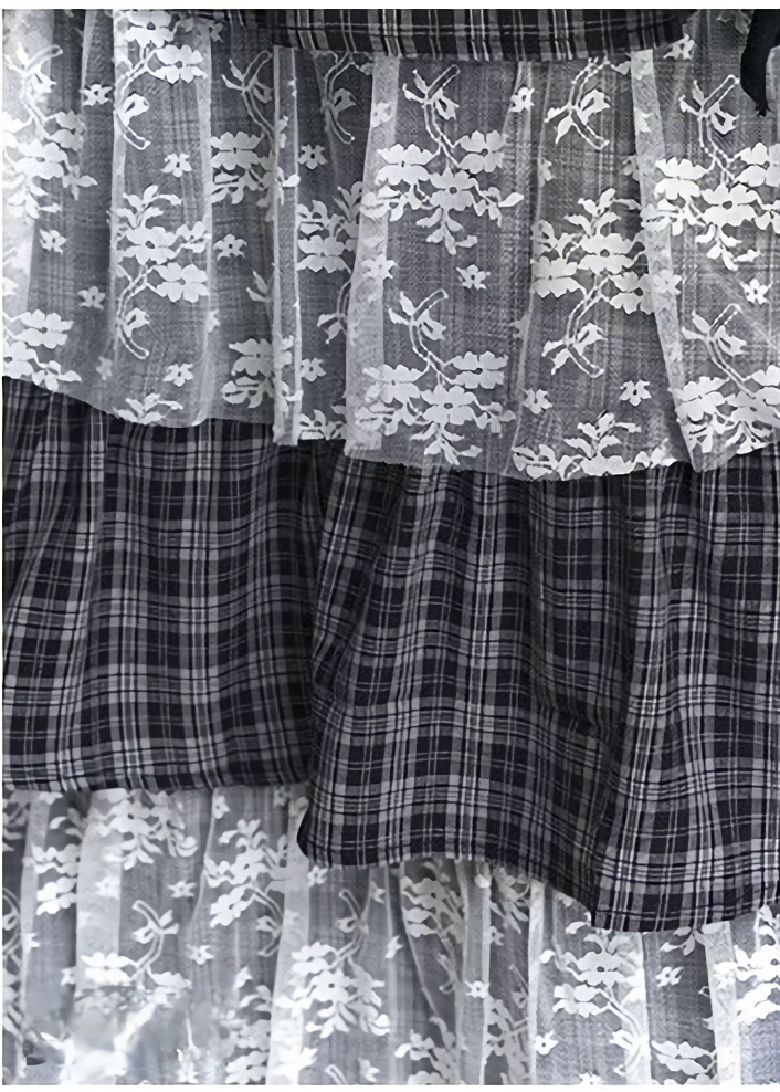 TIERED CHECK LACE LONG SKIRT/LG1415