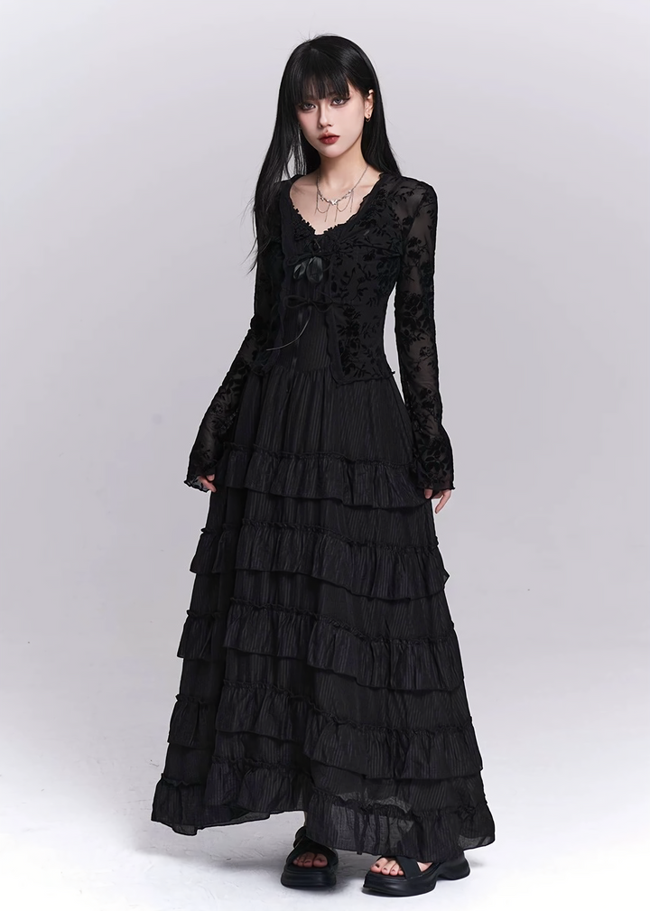 GHOST TIERED LONG DRESS / LG1550