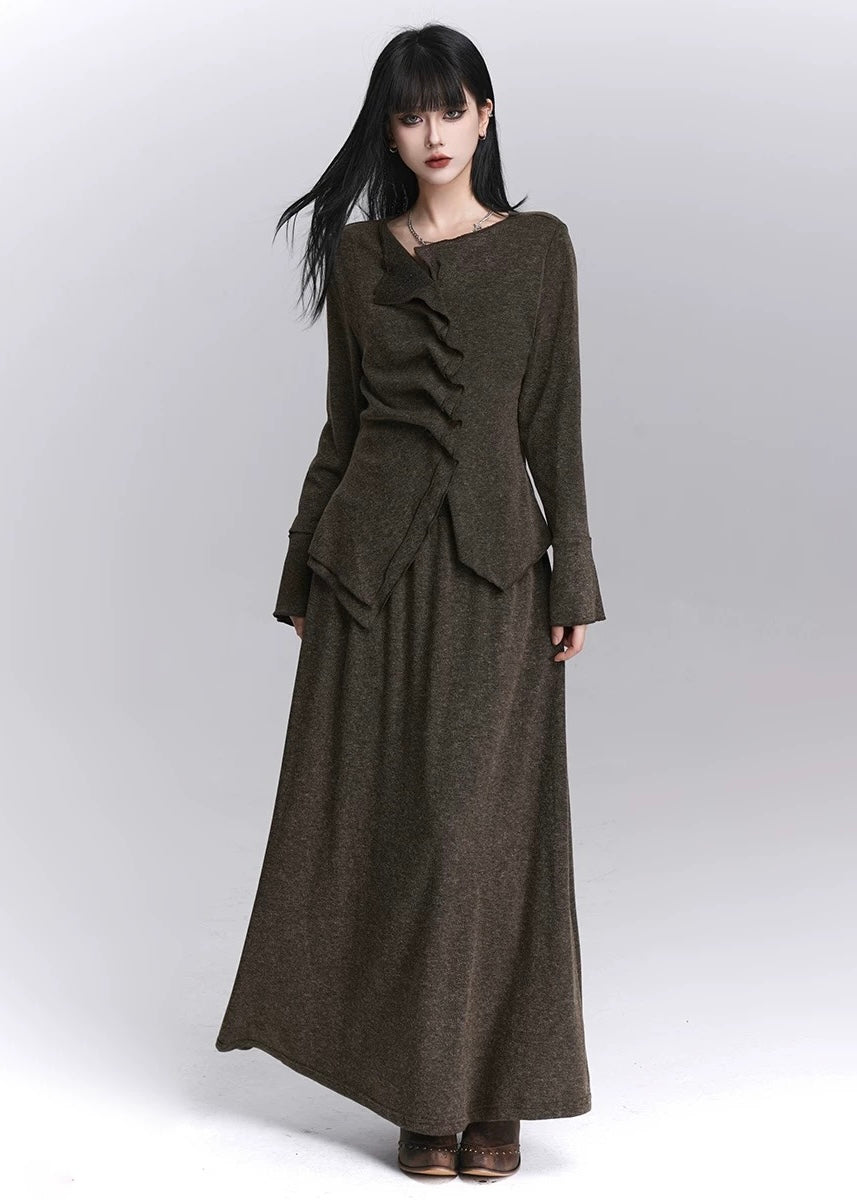 Asymmetrical ruffle top and long skirt set / LG1400