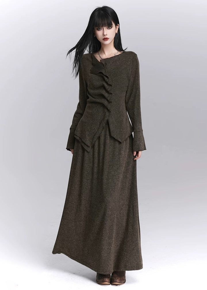 Asymmetrical ruffle top and long skirt set / LG1400