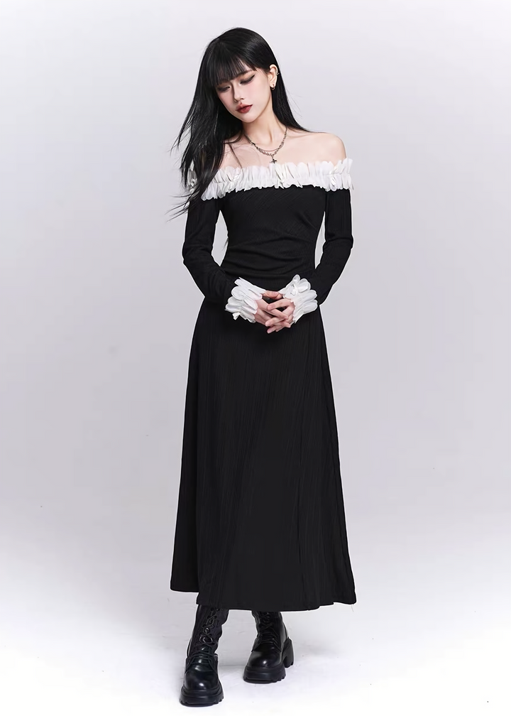 Off Shoulder Frill Long Dress / LG1519