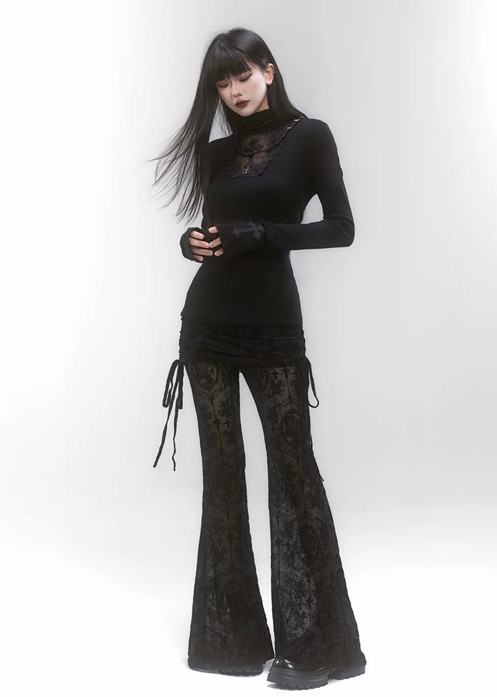 LACE FLARE SEE-THROUGH PANTS / LG1188_e4r