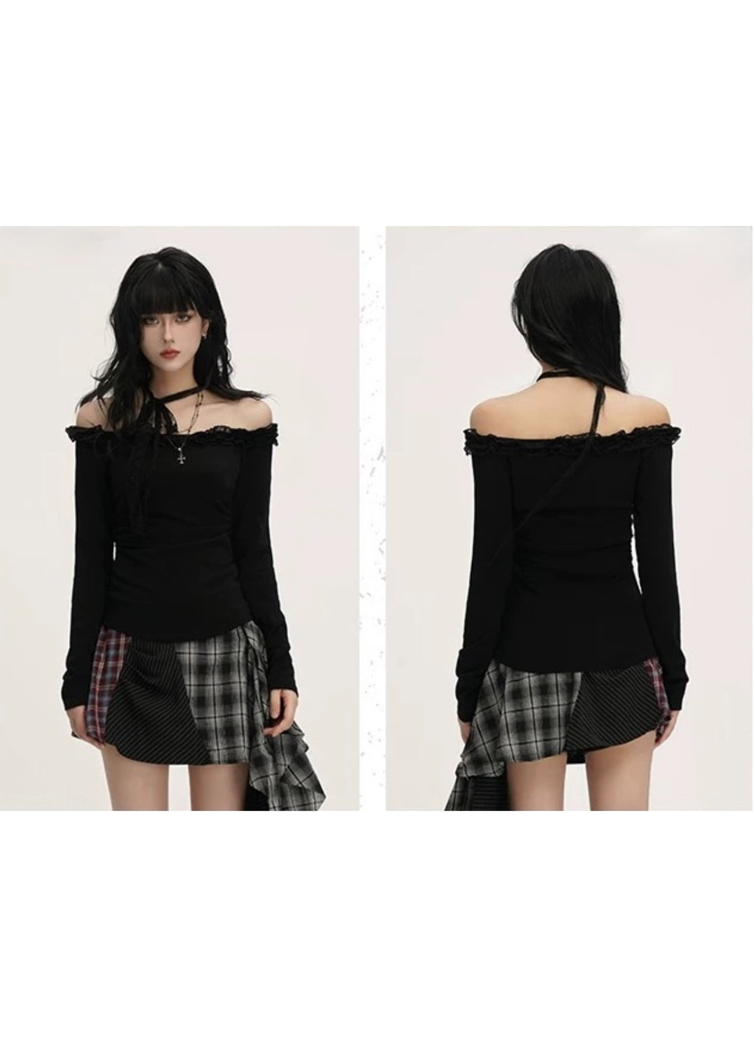 Off-Shoulder Dark Lace Tops / LG1378