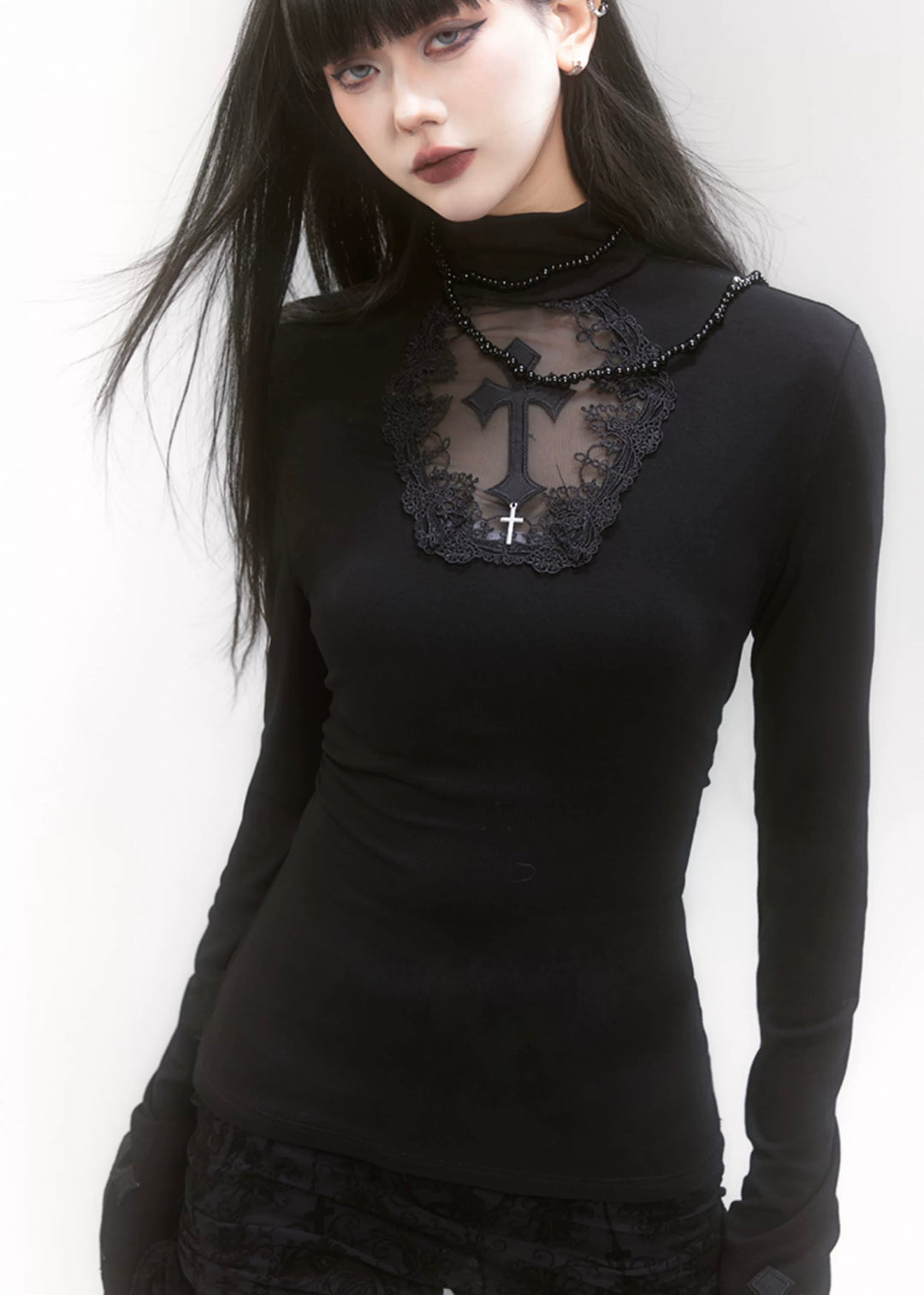 cross turtleneck slim fit &amp; cross gothic ballet skirt / LG1187