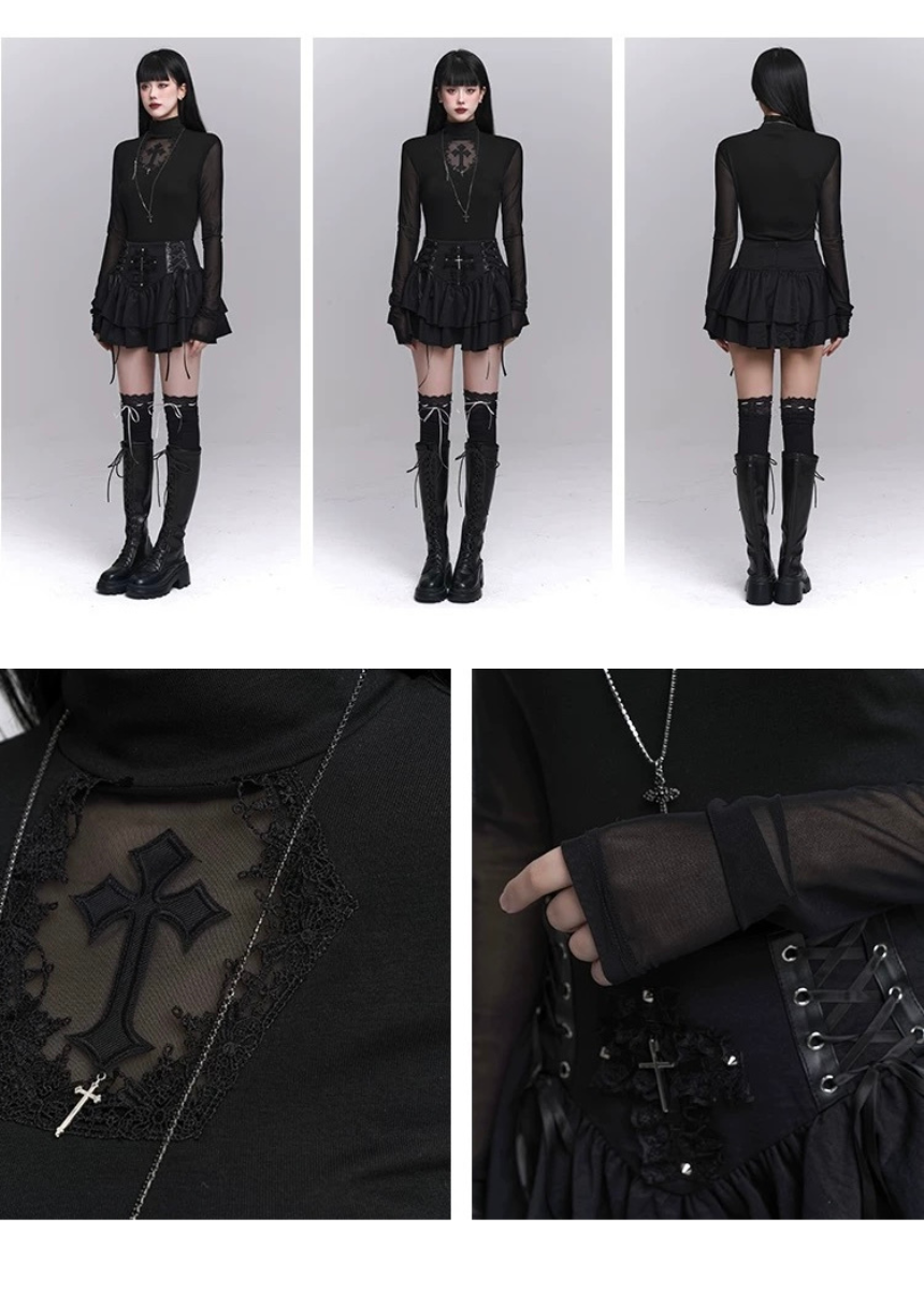 gothic cross lace slim fit / LG1232