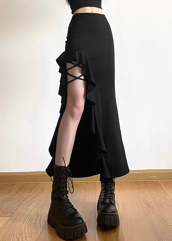 DARK LACE-UP RUFFLE SKIRT / LG1657
