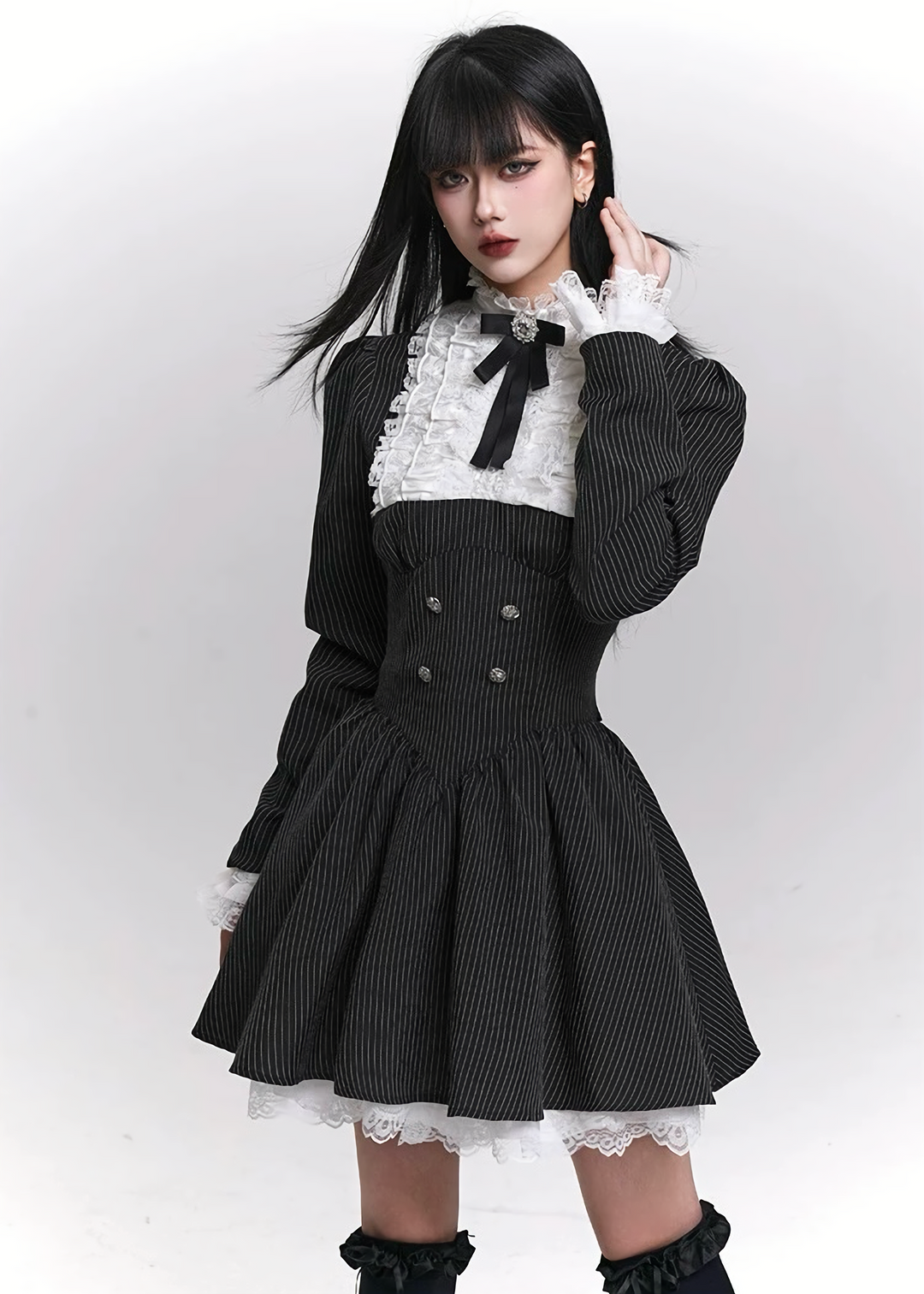 PINSTRIPE FRILL MINI ONE-PIECE / LG1450