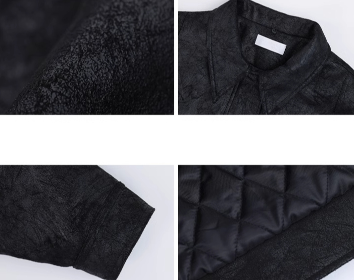 crack black padded short jacket / AS1113