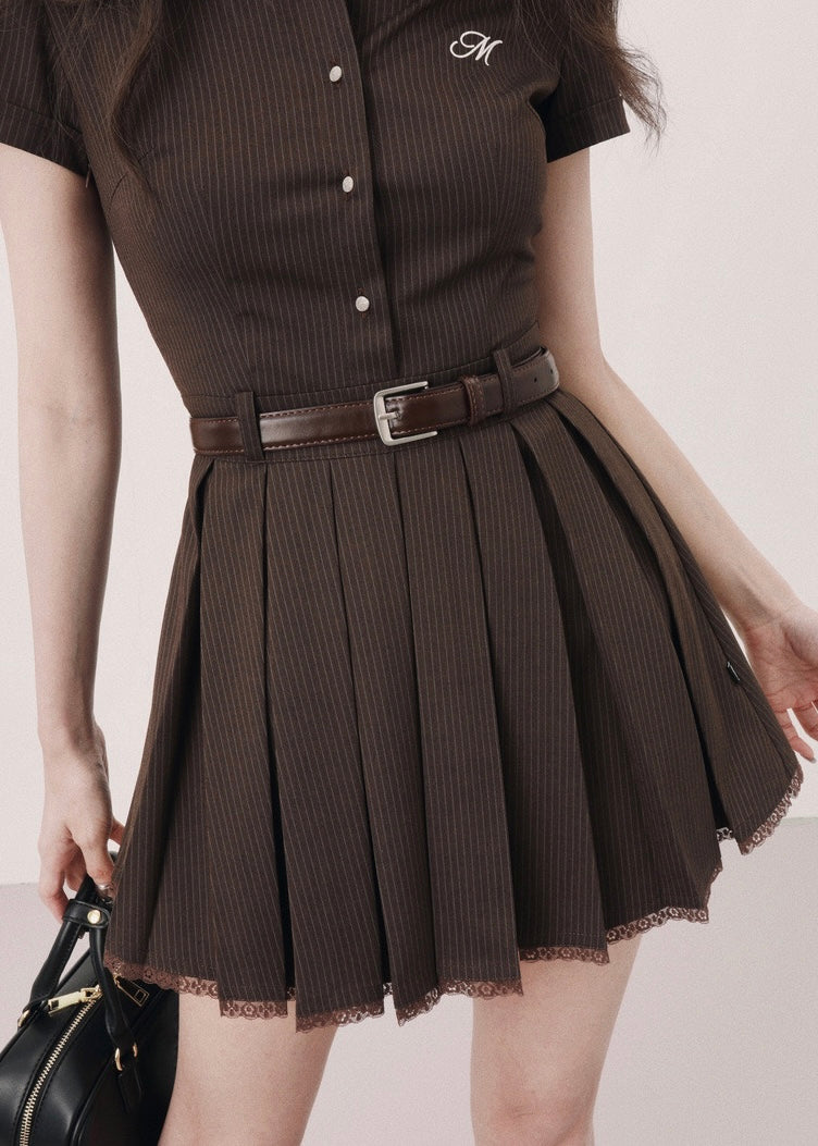 belt pleated mini dress / /mu1119