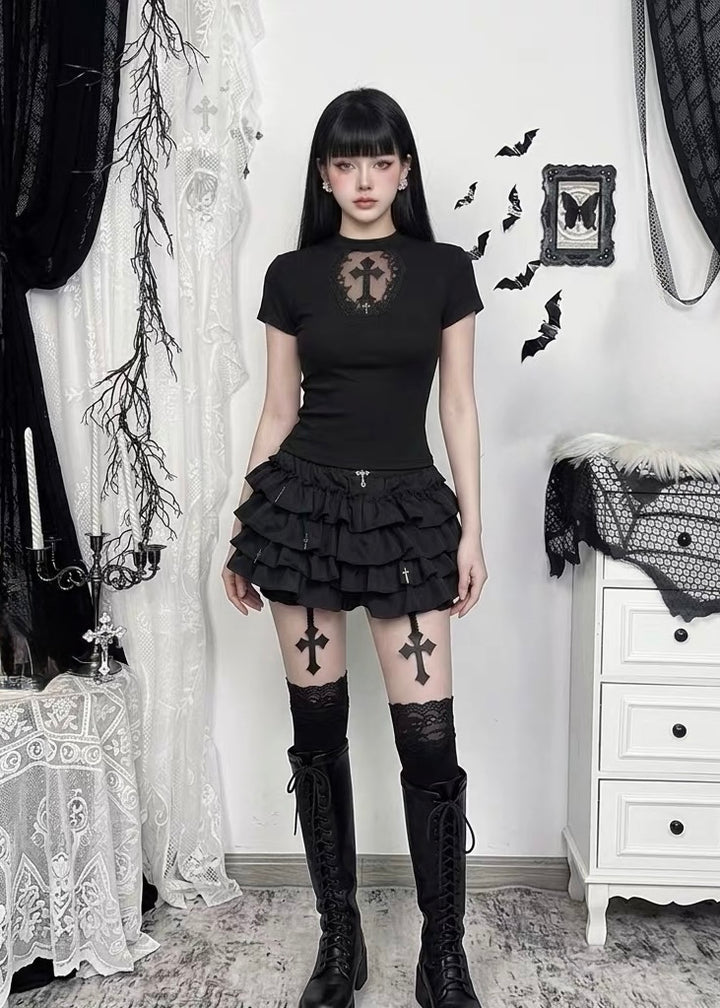 GOTHIC CROSS TIERED SKIRT SET