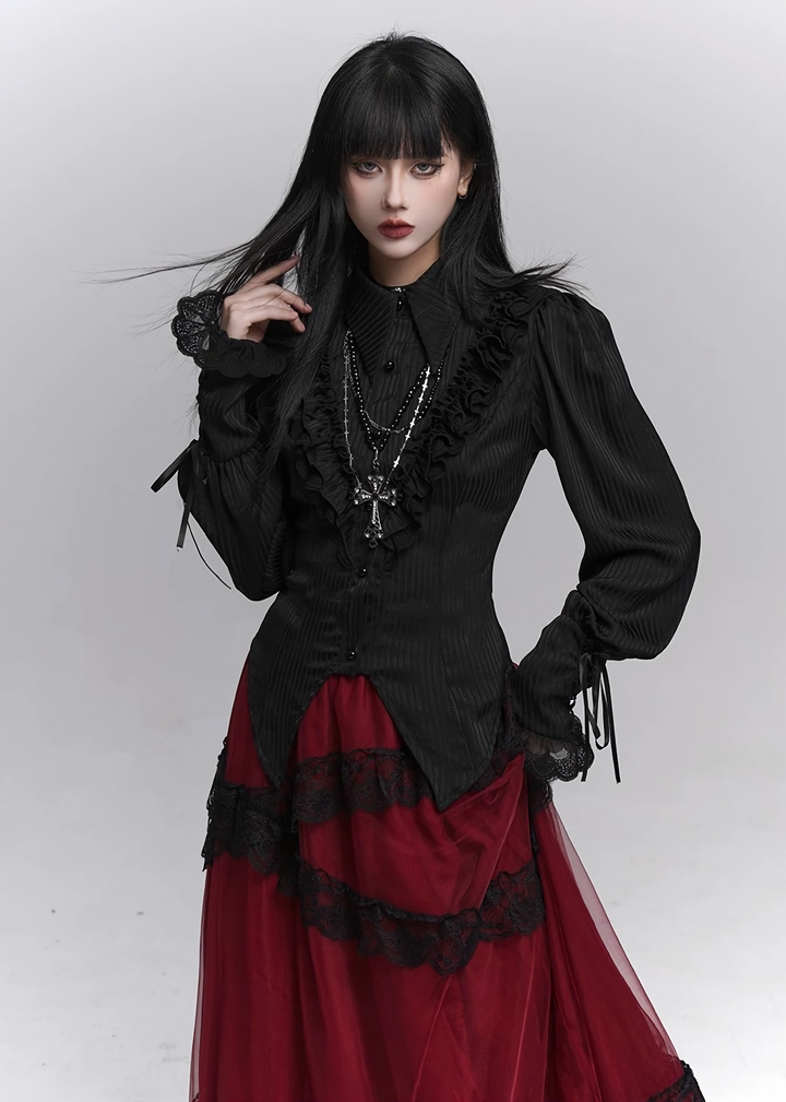 Gothic Ruffle Pintuck Shirt / lg1353