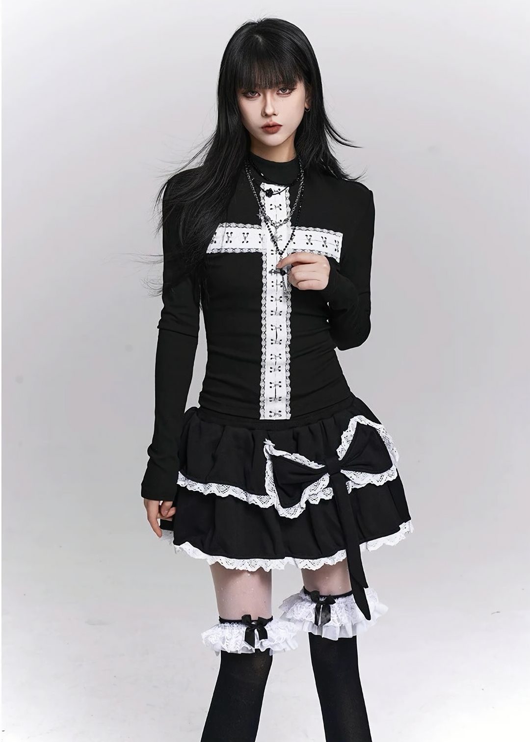 RIBBON LACE OVER-KNEE SOCKS / A1145