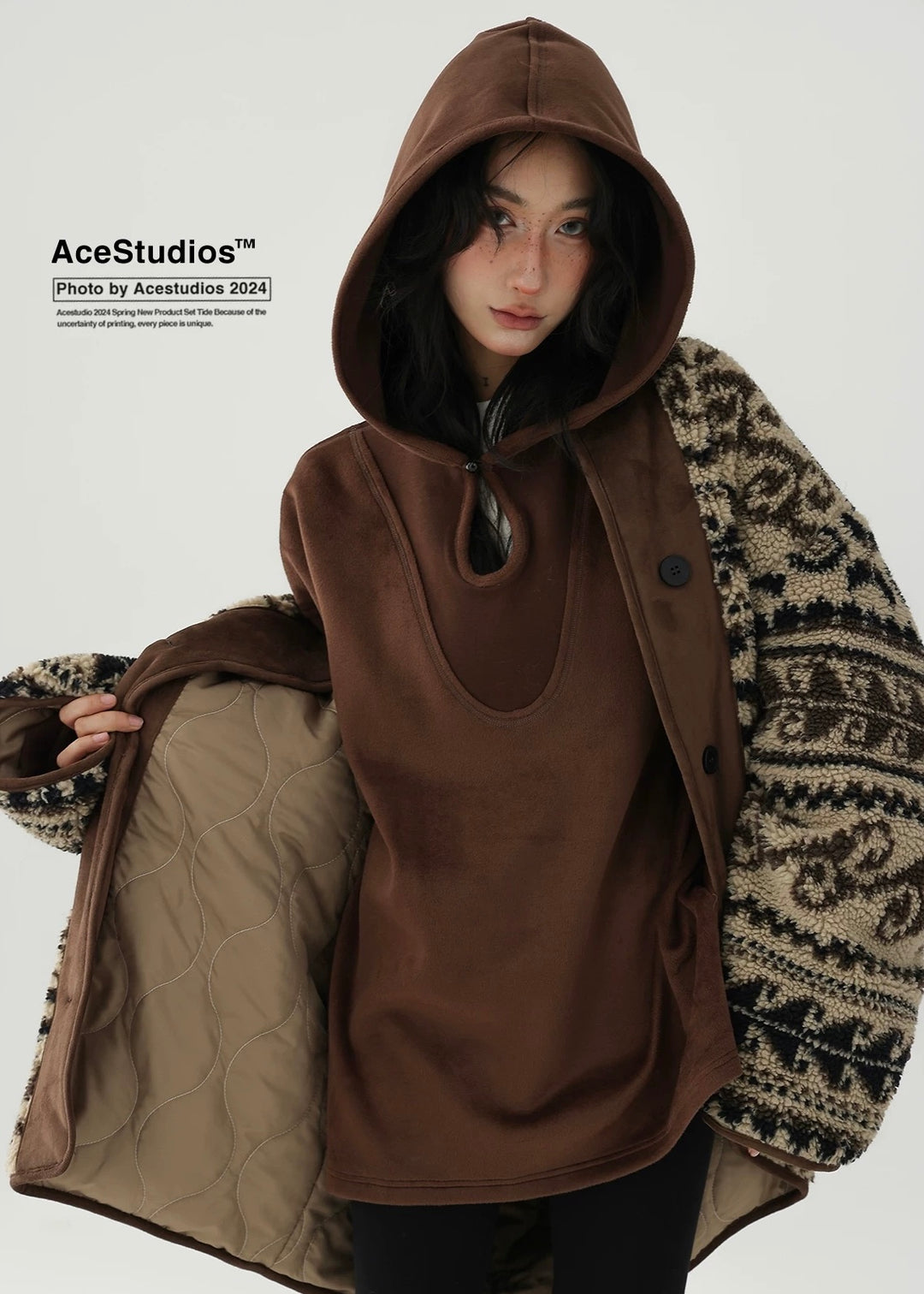 Velvet hollow hooded sweatshirt /AS1167