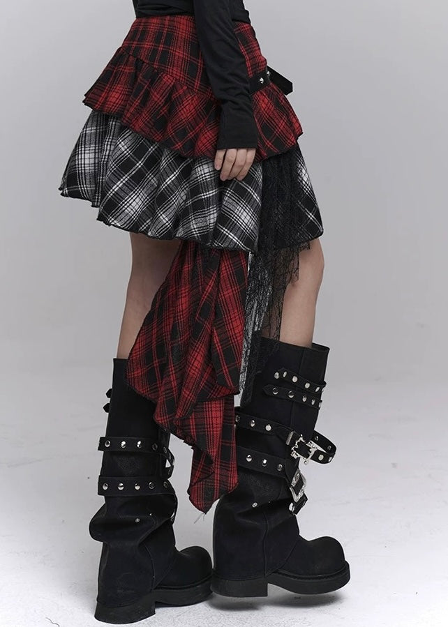 irregular plaid skirt / LG1239