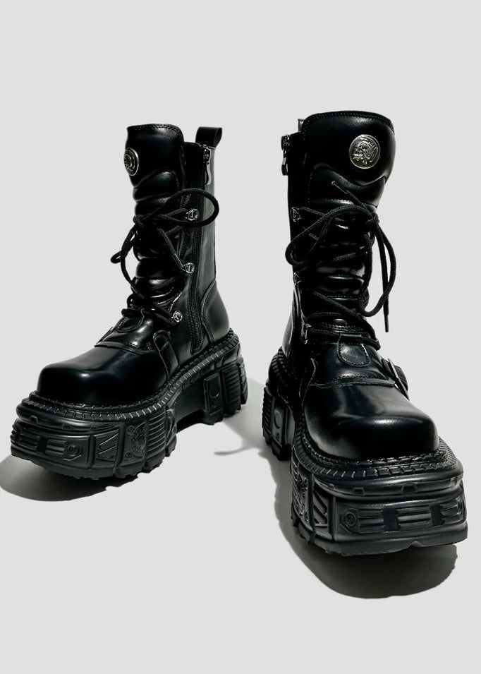 heavy metal punk waffle mid boots / v1105