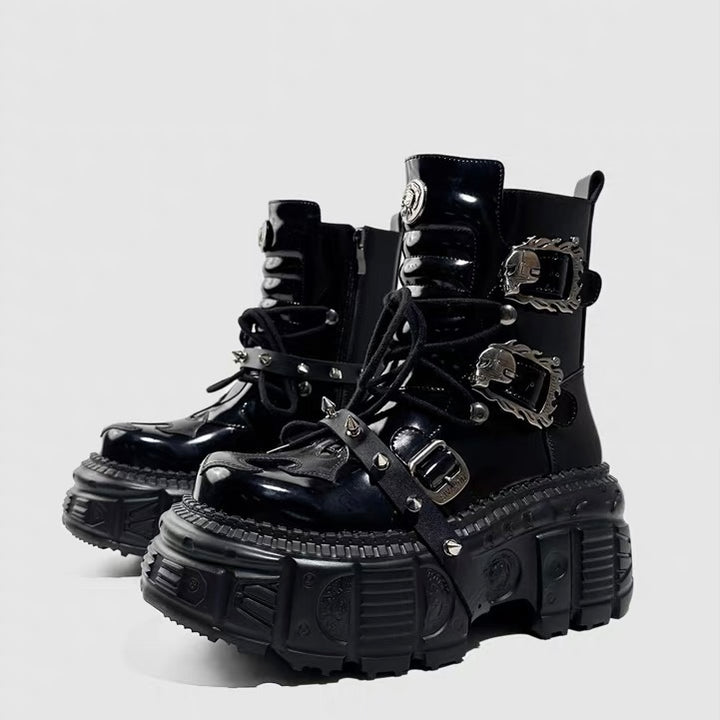 DARK BUCKLE PLATFORM BOOTS / V1173