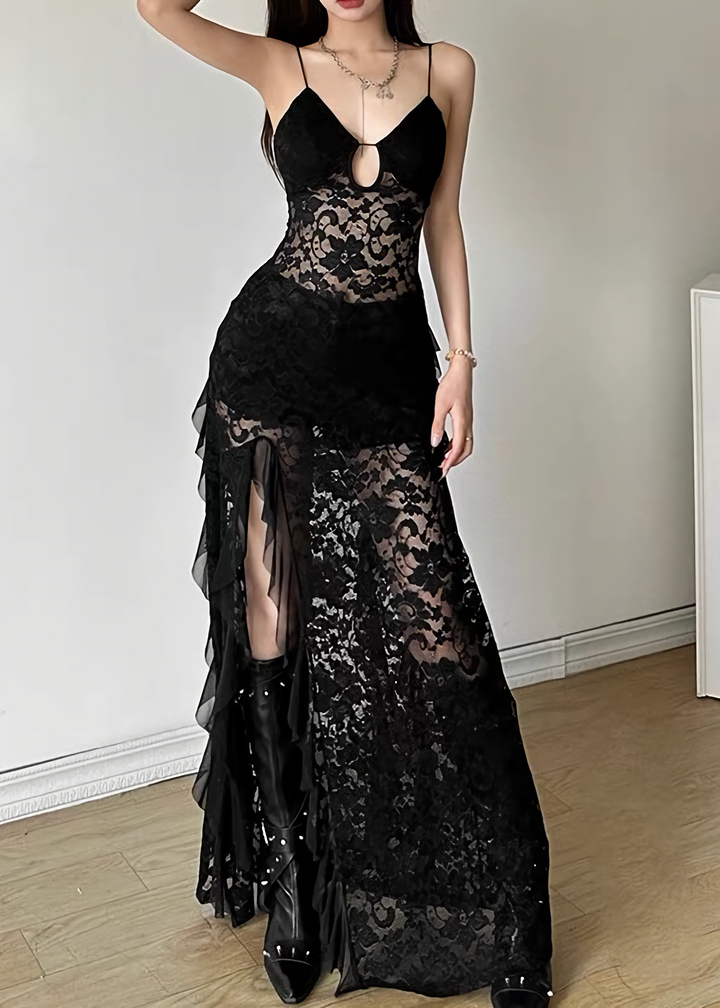 DARK SHEER LACE SLIP DRESS / LG1645