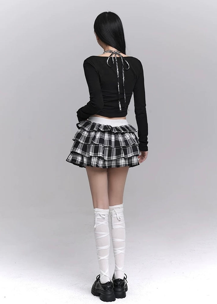 Checkered Tiered Mini Skirt Set / LG1221 