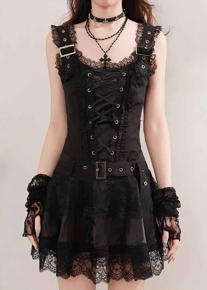 GOTHIC LACE-UP BELT DRESS / LG1622