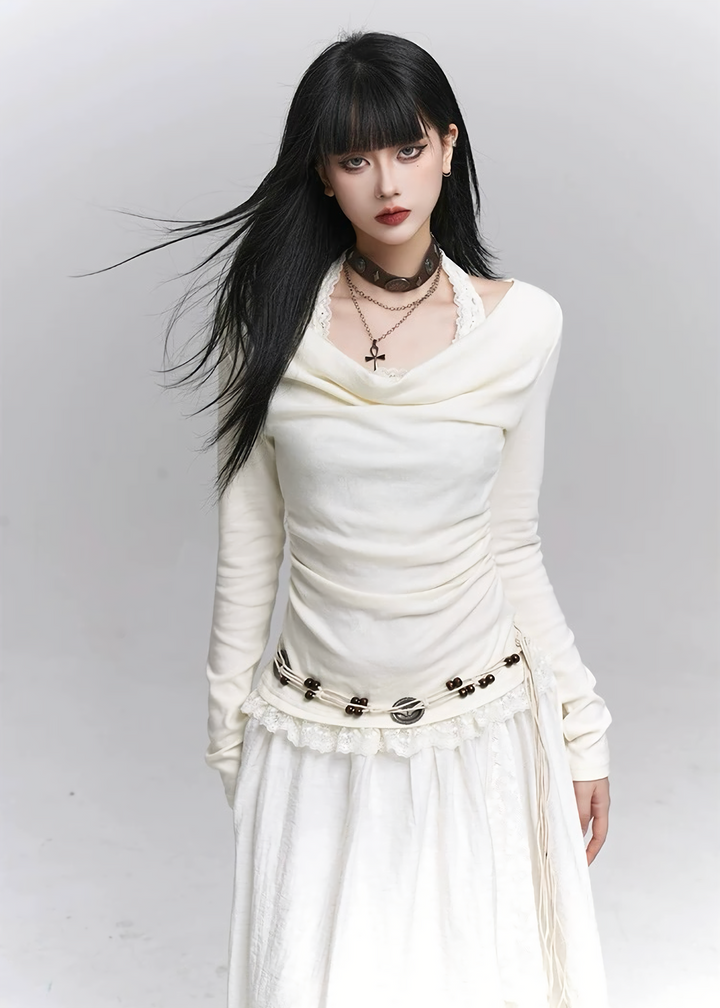 LACE HALTER OFF-SHOULDER TOP / LG1338