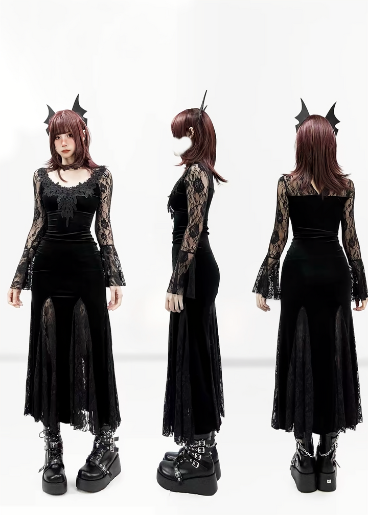 GOTHIC LACE VELVET MERMAID DRESS / LG1732