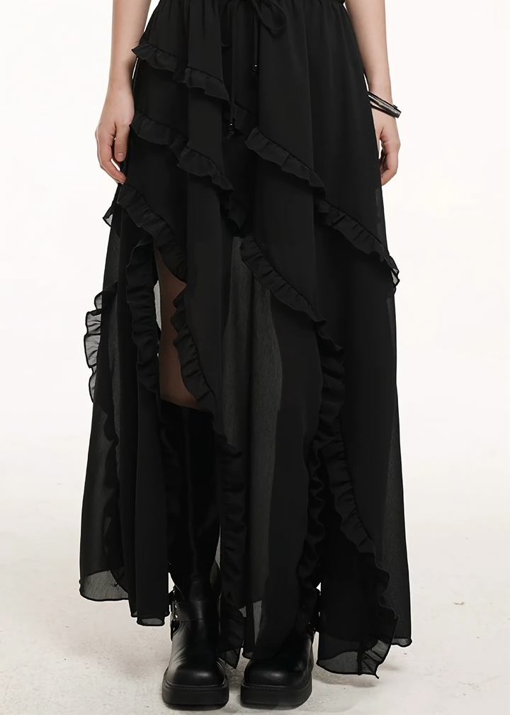 Halter neck suspender top &amp;amp; irregular hem long skirt / lg1264 