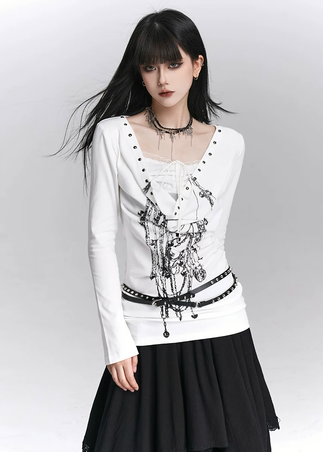 Chain Corset Long Sleeve Top / LG1443