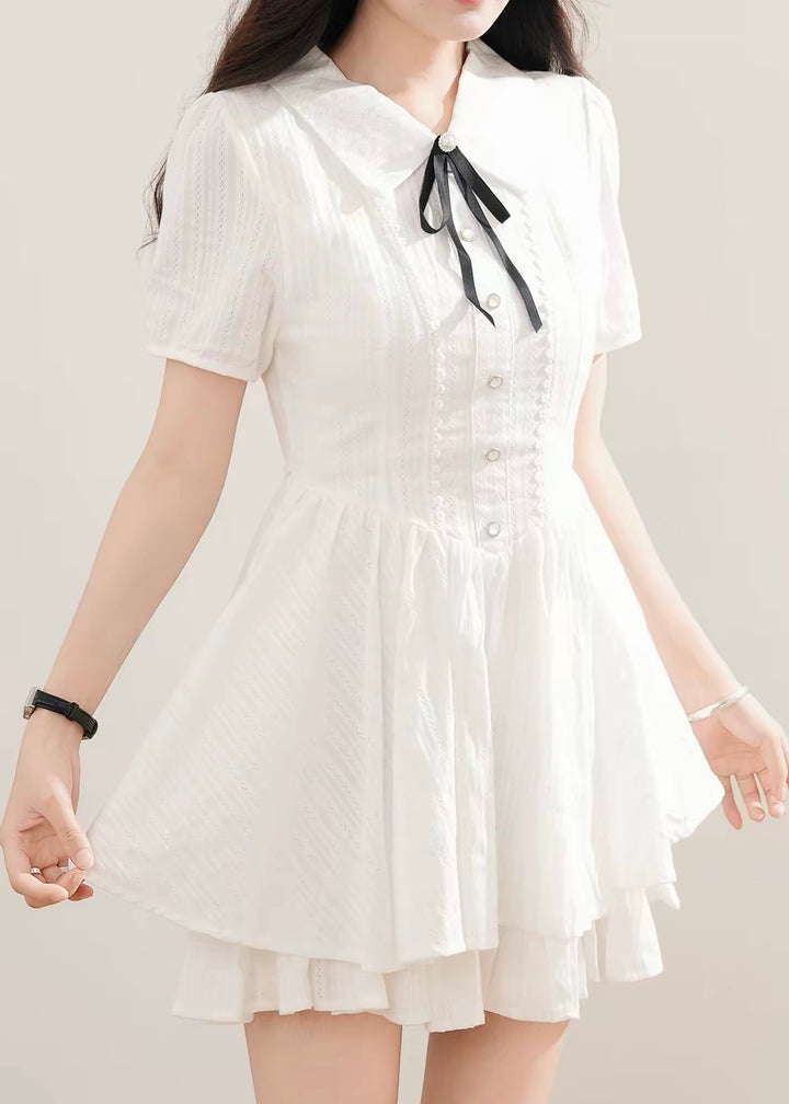 RIBBON PUFF SLEEVE MINI DRESS / LG1654