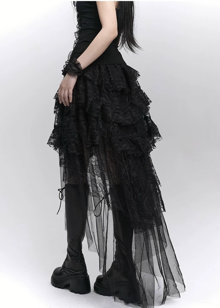 Asymmetrical dark lace skirt / LG1279
