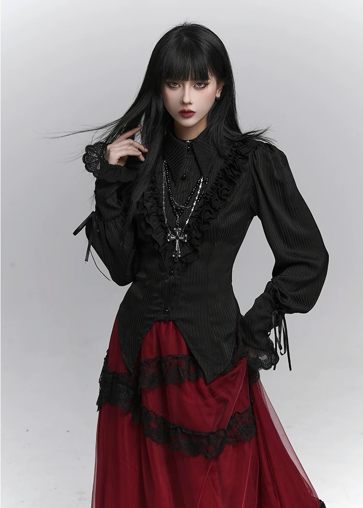 GOTHIC RUFFLE SHIRT TULLE SKIRT SET
