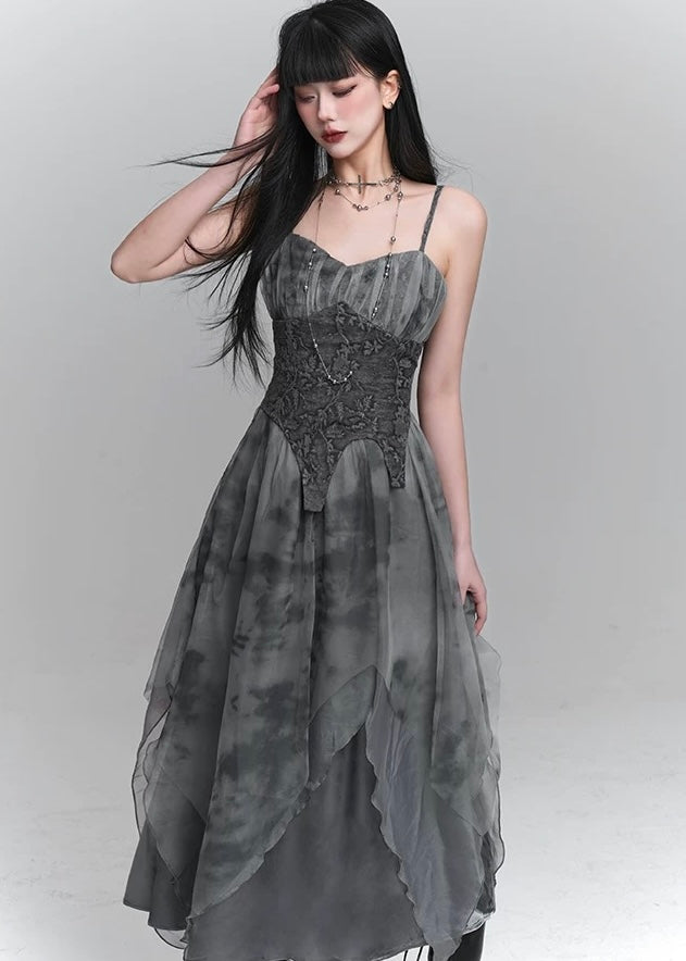 dark ruffle suspender dress / LG1231 