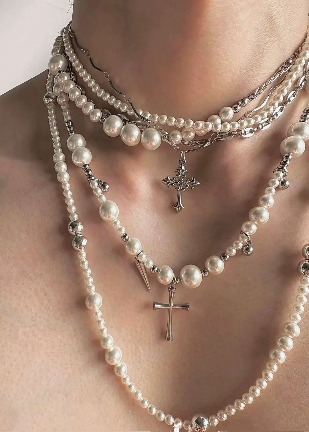 pearl chain long necklace / A1109