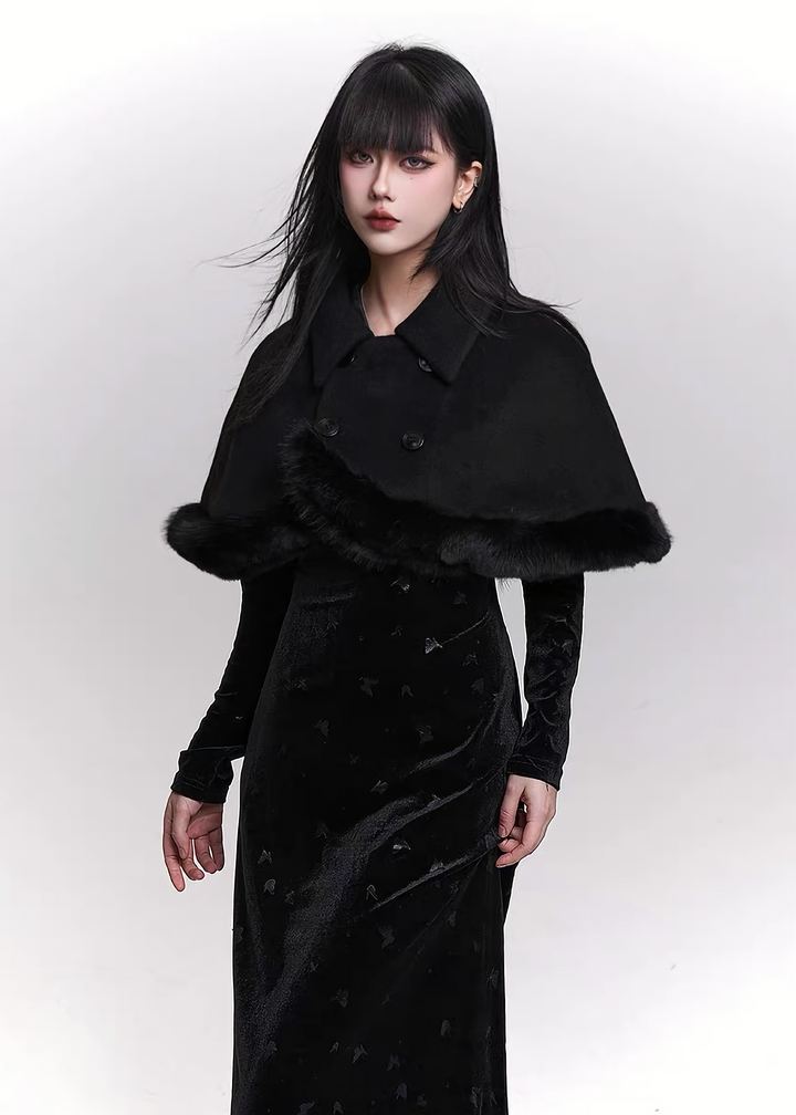 Umbrella fur trim cape / LG1464