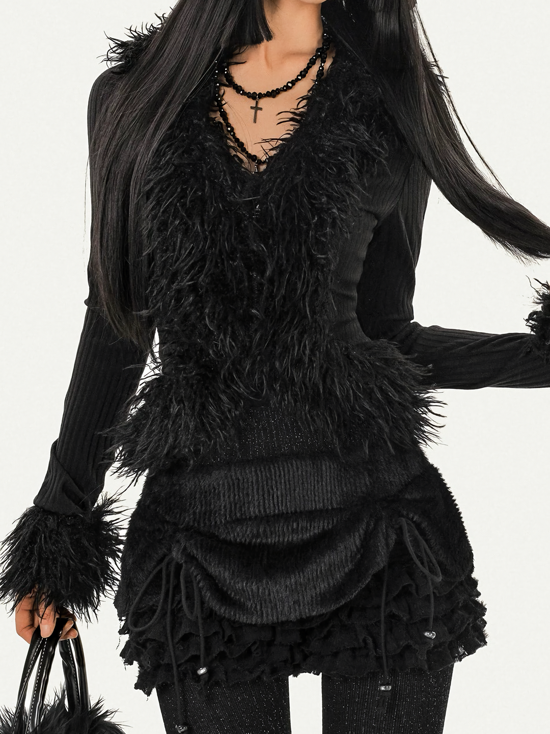 GOTHIC FUR LAYERED KNIT TOP / NM1101