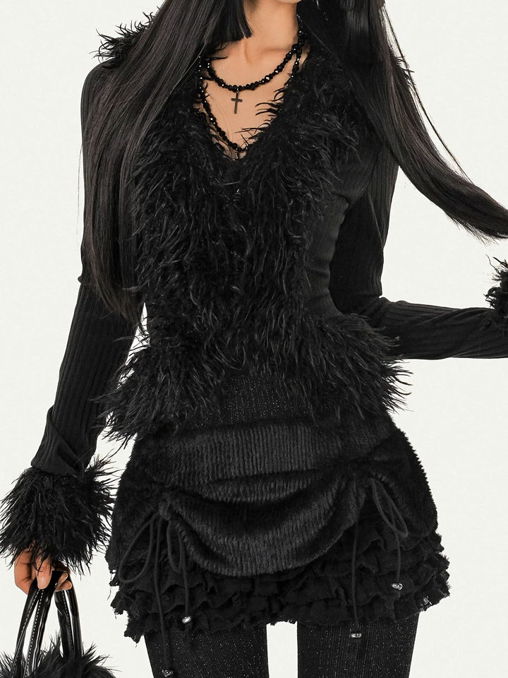 GOTHIC FUR LAYERED KNIT TOP / NM1101