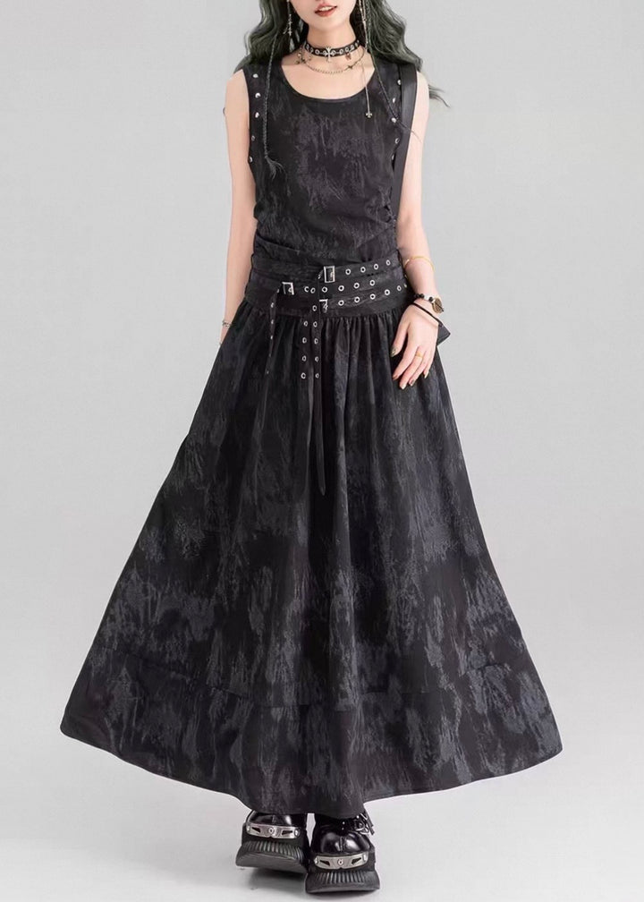 DARK MARBLE BELTED DRESS / LG1602