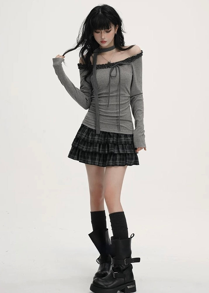 CHECK TIERED MINI SKIRT / LG1537