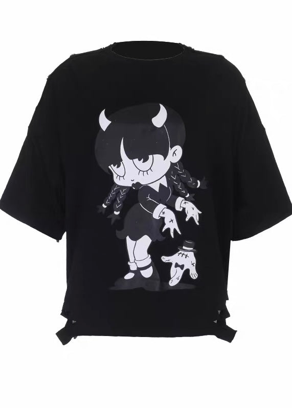 DARK DEMON GIRL PRINT OVERSIZE T-SHIRT / LG1632
