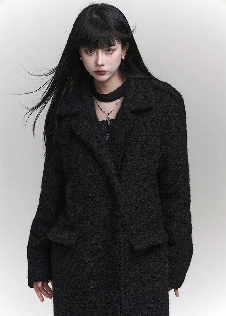 black fleece wool coat / LG1152