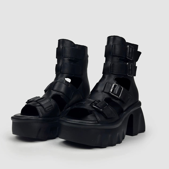 DOUBLE BELT PLATFORM SANDALS / V1169