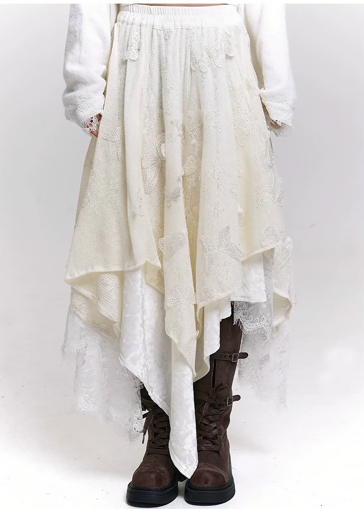LACE LAYERED ASYMMETRY SKIRT/LG1457