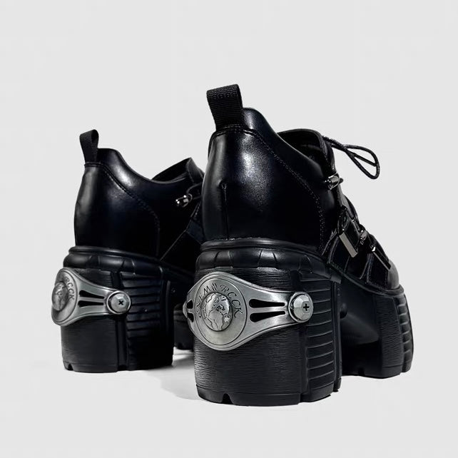 DARK BUCKLE PLATFORM LACE-UP SHOES / V1189