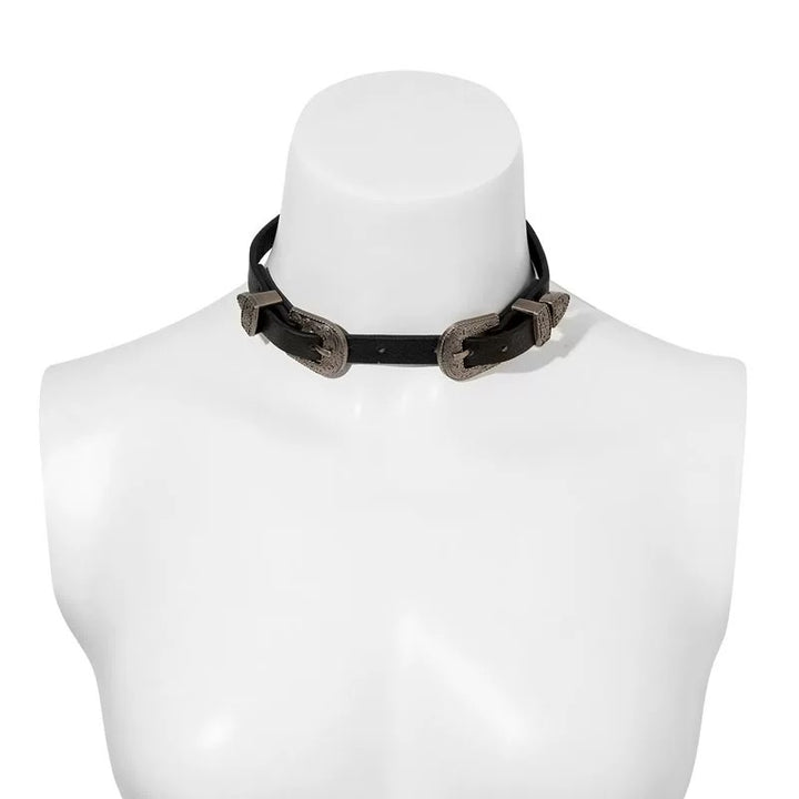 DOUBLE BUCKLE LEATHER CHOKER /A1138